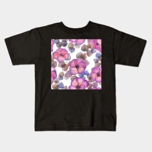 Tropical vibrant Hibiscus flowers and leaves. Transparent watercolor flowers print Kids T-Shirt